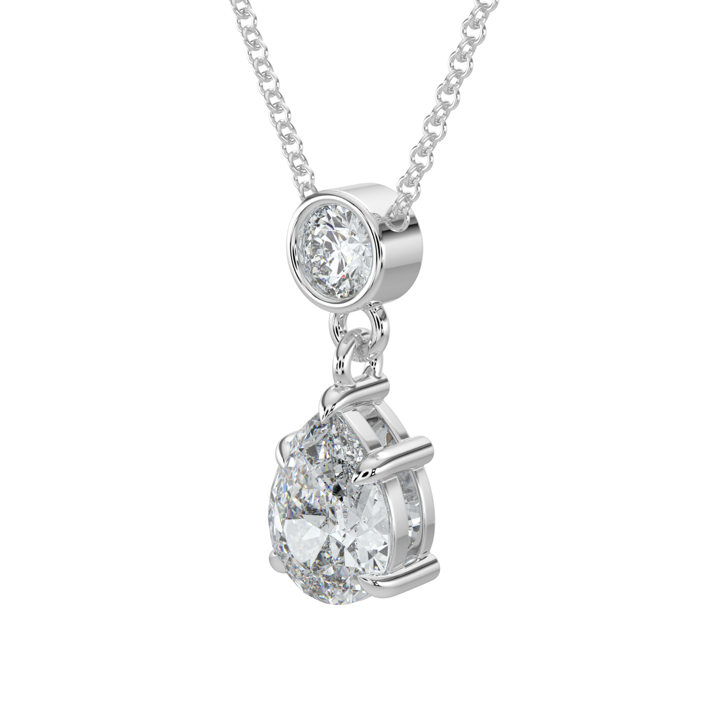 Pear Drop Solitaire Chain Necklace-White Gold