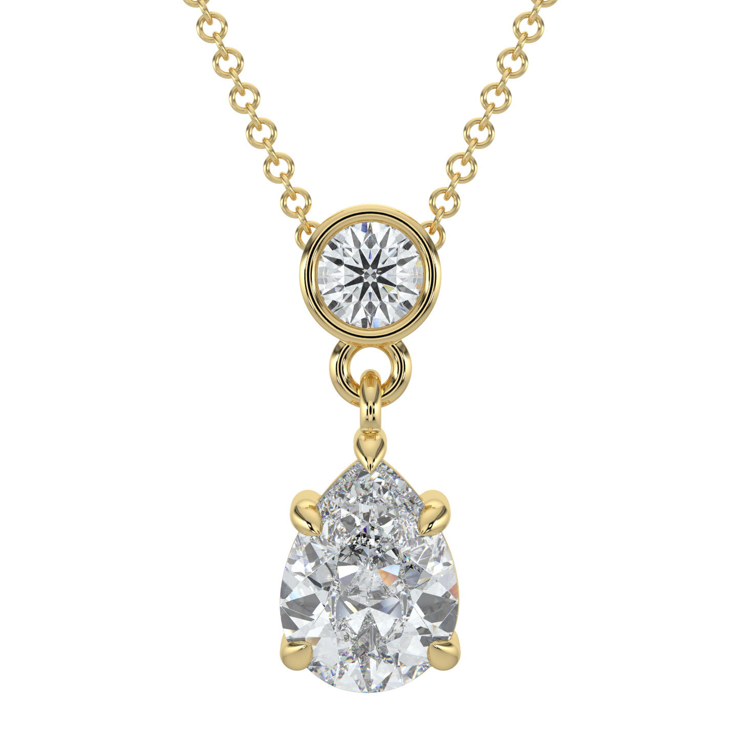 Pear Drop Solitaire Chain Necklace-Yellow Gold
