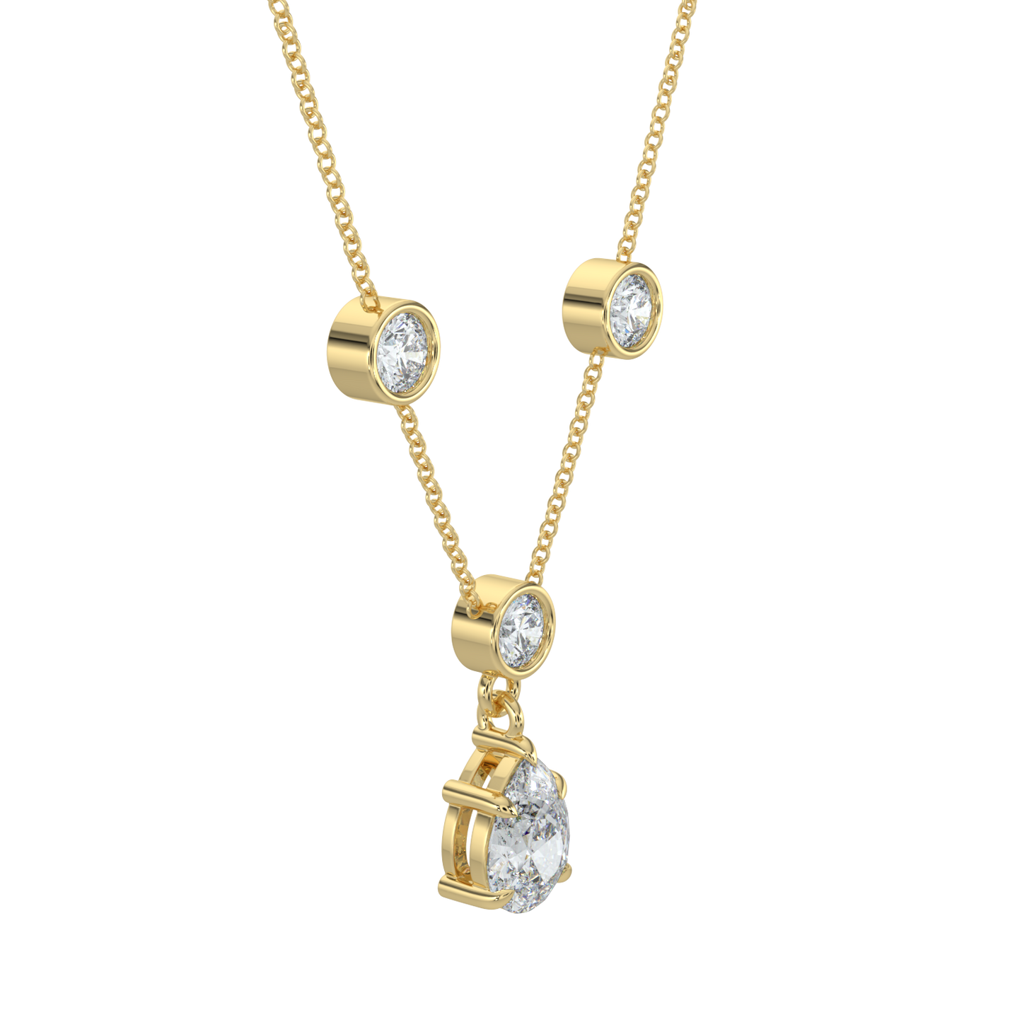 Pear Drop Solitaire Chain Necklace-Yellow Gold