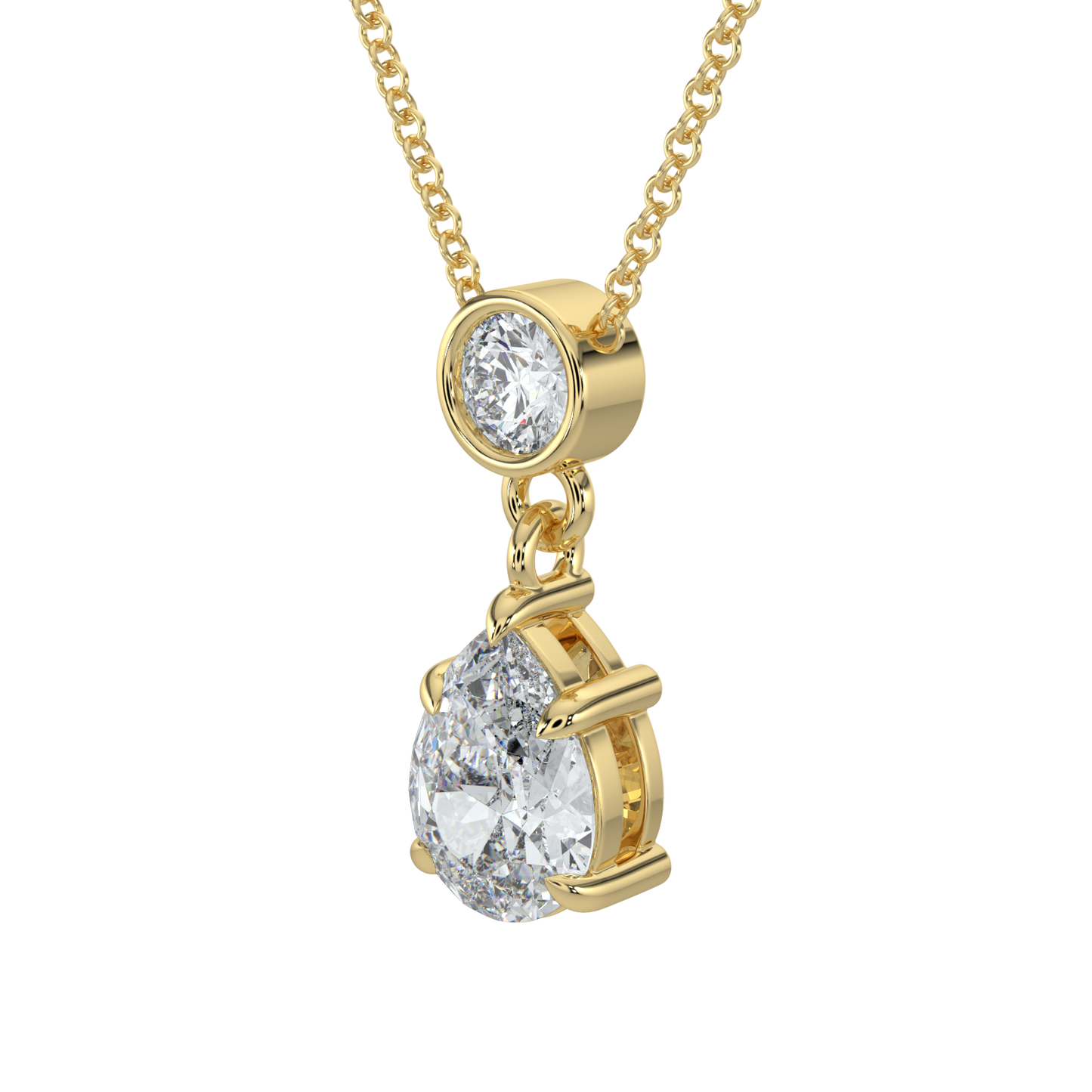 Pear Drop Solitaire Chain Necklace-Yellow Gold