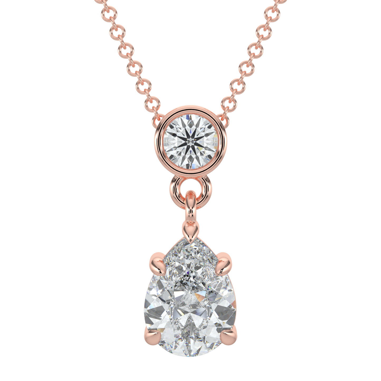 Pear Drop Solitaire Chain Necklace-Rose Gold