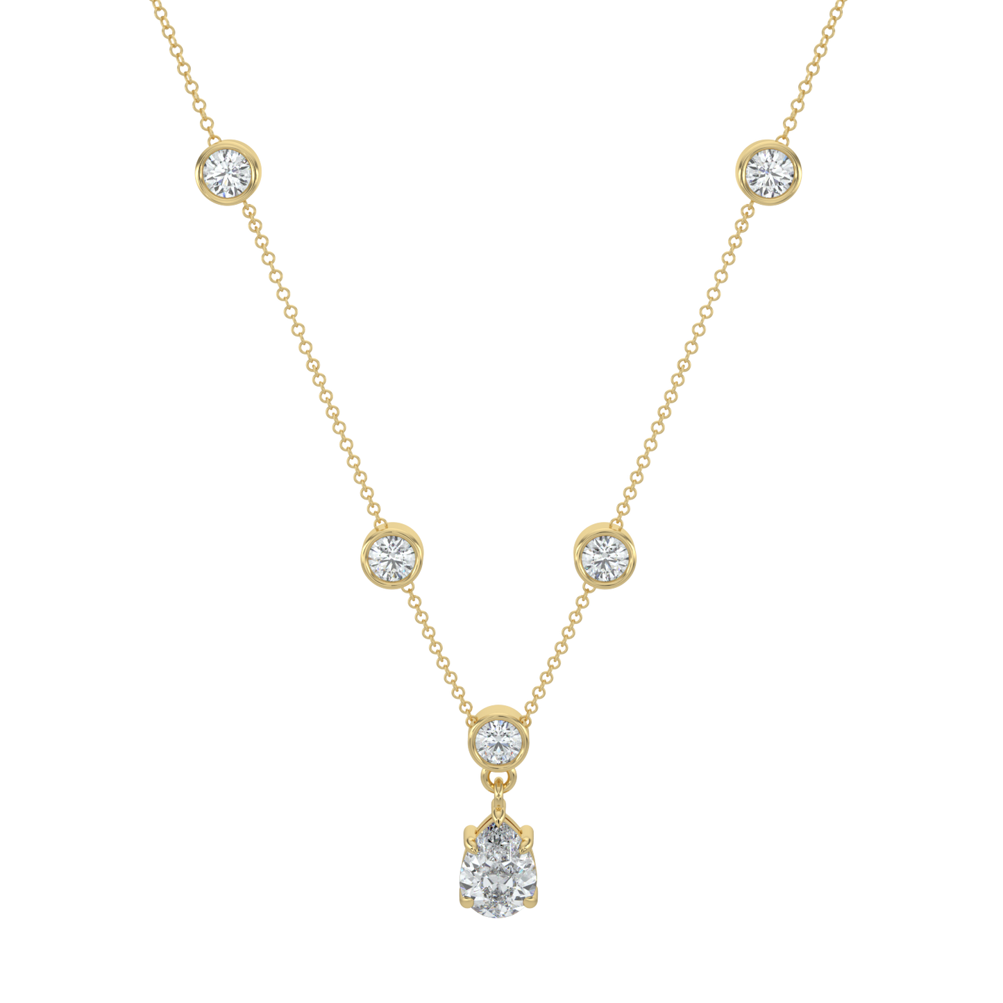 Pear Drop Solitaire Chain Necklace-Yellow Gold
