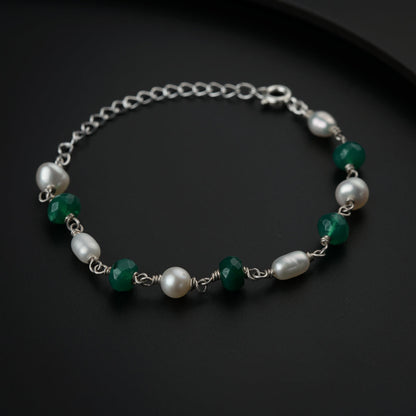 Green Onyx Stone with Pearls Bracelet