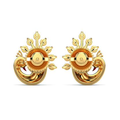 Fancy Feather Peacock Earrings-Yellow Gold