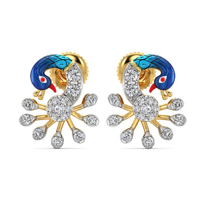 Fantasy Peacock Earrings-Yellow Gold