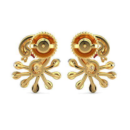 Fantasy Peacock Earrings-Yellow Gold