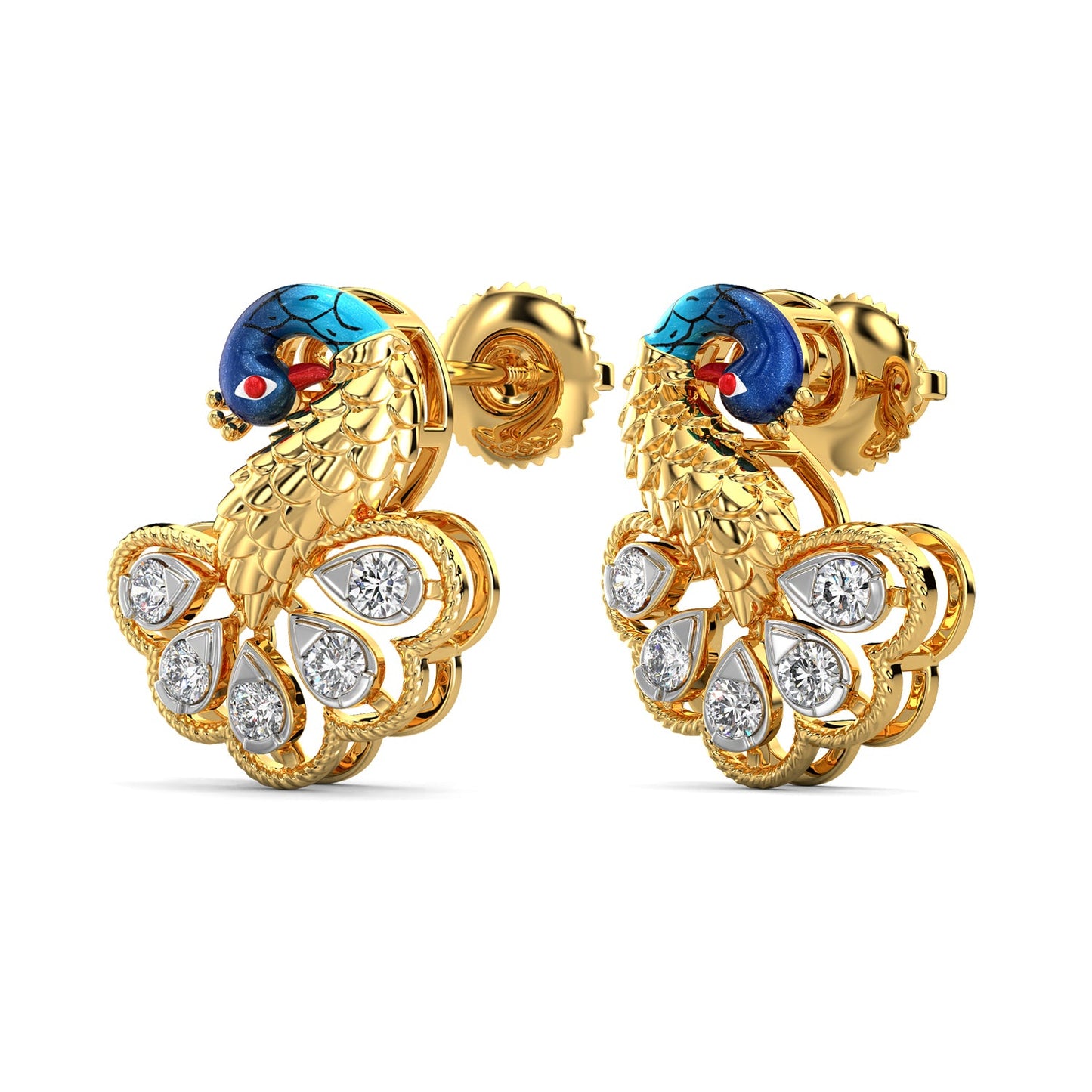 Peacock Charisma Earrings-Yellow Gold