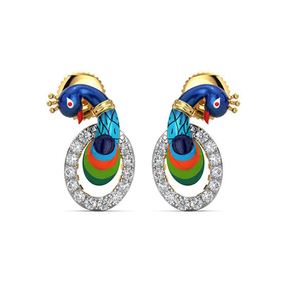 Singing Peacock Earrings-Yellow Gold
