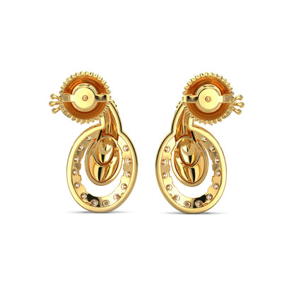 Singing Peacock Earrings-Yellow Gold