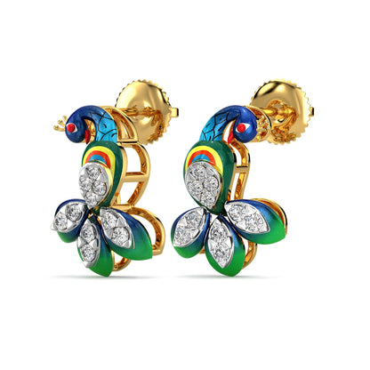 Turquoise Tail Earrings-Yellow Gold