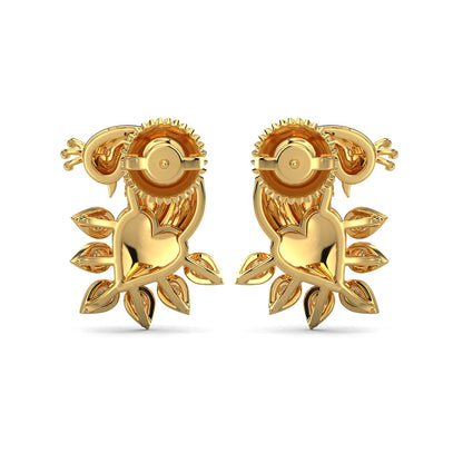 Whistling Peacock Earrings-Yellow Gold