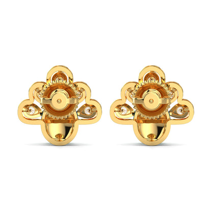 Sparkling Feather Peacock Earrings-Yellow Gold