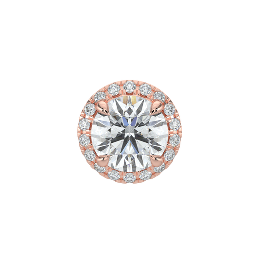 Round Halo Solitaire Studs-Rose Gold