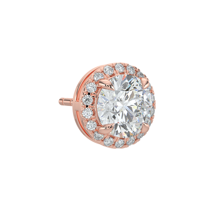 Round Halo Solitaire Studs-Rose Gold