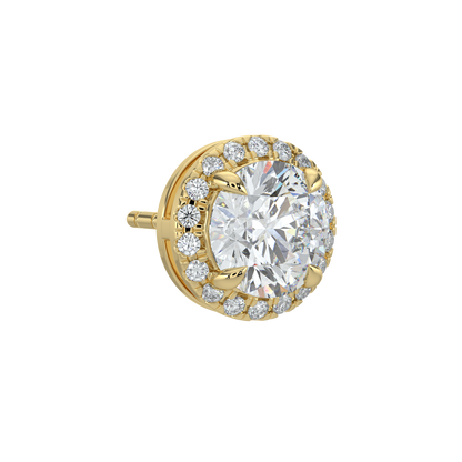 Round Halo Solitaire Studs-Yellow Gold