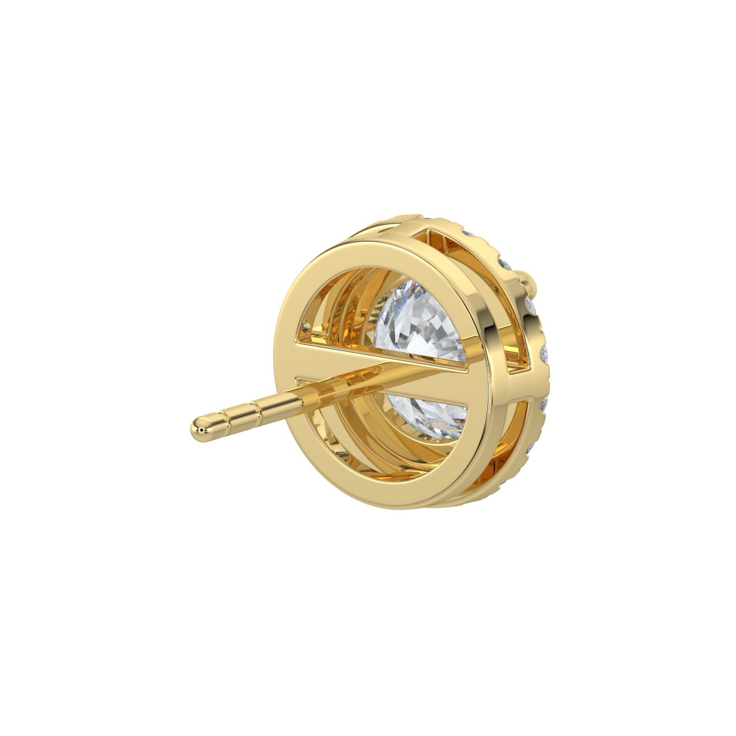 Round Halo Solitaire Studs-Yellow Gold