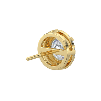 Round Halo Solitaire Studs-Yellow Gold