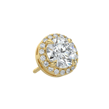 Round Halo Solitaire Studs-Yellow Gold