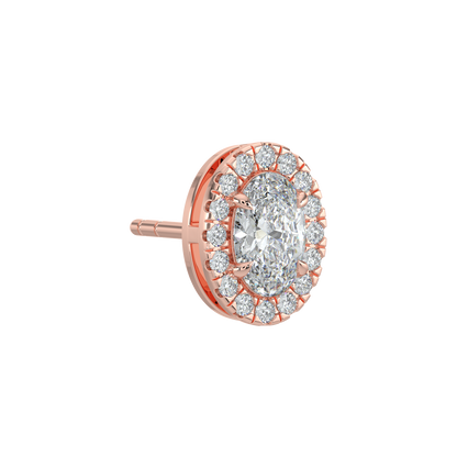 Oval Halo Solitaire Studs-Rose Gold