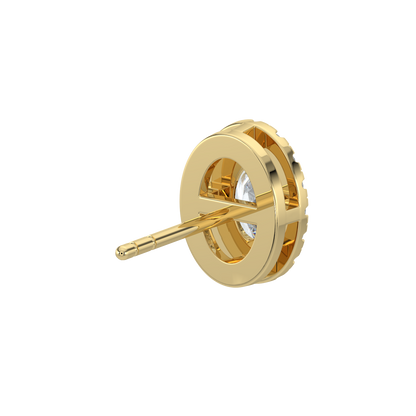 Oval Halo Solitaire Studs-Yellow Gold