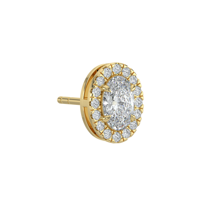 Oval Halo Solitaire Studs-Yellow Gold