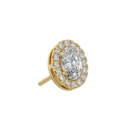 Oval Halo Solitaire Studs-Yellow Gold