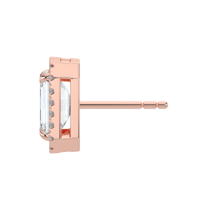 Emerald Halo Solitaire Studs-Rose Gold