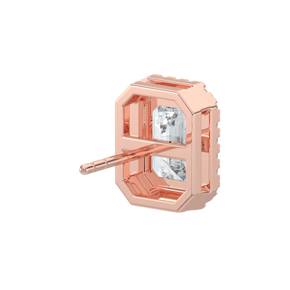 Emerald Halo Solitaire Studs-Rose Gold