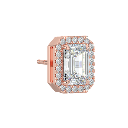 Emerald Halo Solitaire Studs-Rose Gold