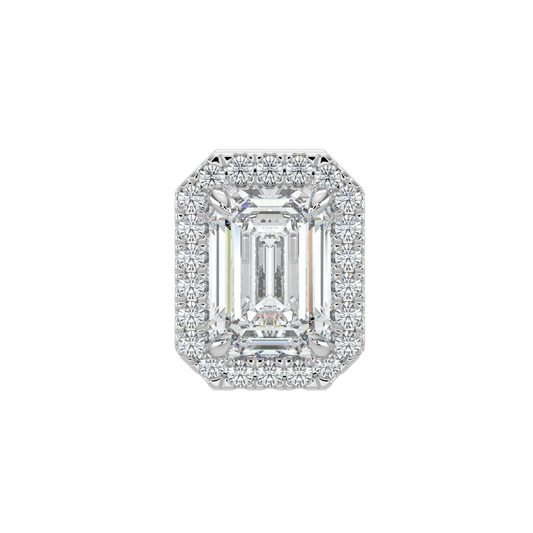 Emerald Halo Solitaire Studs-White Gold