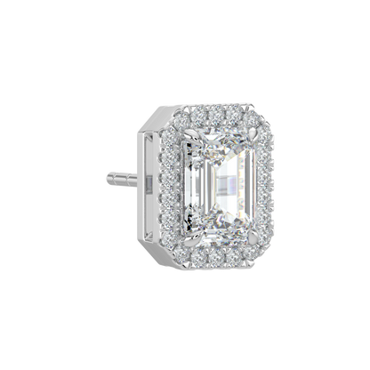 Emerald Halo Solitaire Studs-White Gold