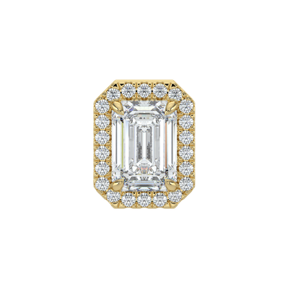 Emerald Halo Solitaire Studs-Yellow Gold
