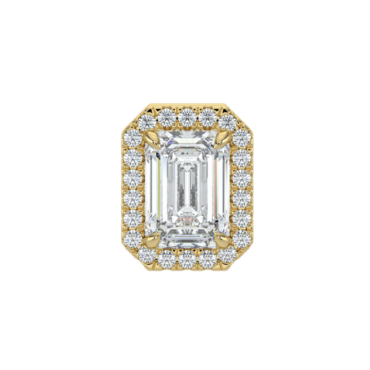 Emerald Halo Solitaire Studs-Yellow Gold