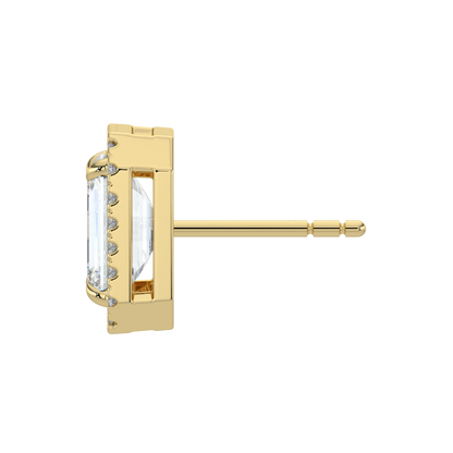 Emerald Halo Solitaire Studs-Yellow Gold