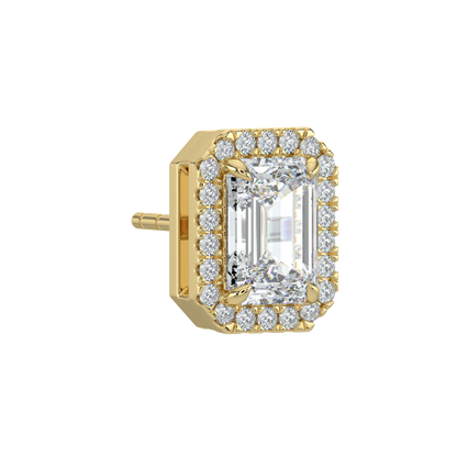 Emerald Halo Solitaire Studs-Yellow Gold