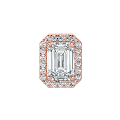 Emerald Halo Solitaire Studs-Rose Gold