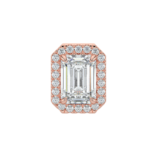 Emerald Halo Solitaire Studs-Rose Gold