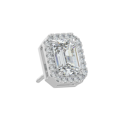 Emerald Halo Solitaire Studs-White Gold