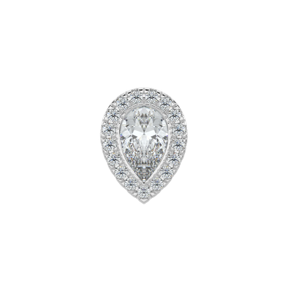 Pear Halo Solitaire Studs-White Gold
