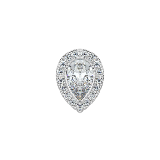 Pear Halo Solitaire Studs-White Gold