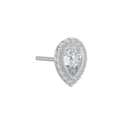 Pear Halo Solitaire Studs-White Gold