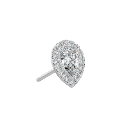 Pear Halo Solitaire Studs-White Gold