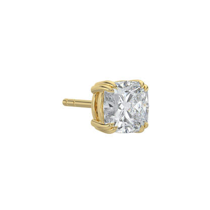 Cushion Solitaire Studs-Yellow Gold