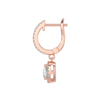 Cushion Halo Solitaire Dangle Earrings-Rose Gold