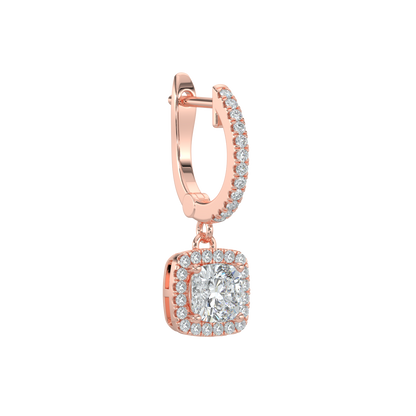 Cushion Halo Solitaire Dangle Earrings-Rose Gold