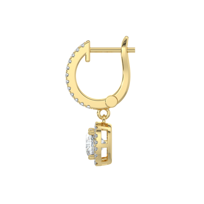 Cushion Halo Solitaire Dangle Earrings-Yellow Gold