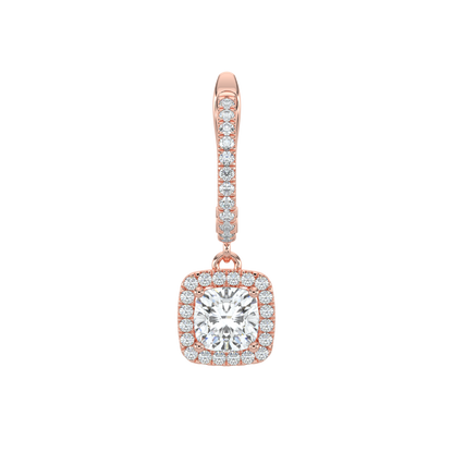 Cushion Halo Solitaire Dangle Earrings-Rose Gold