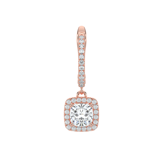 Cushion Halo Solitaire Dangle Earrings-Rose Gold