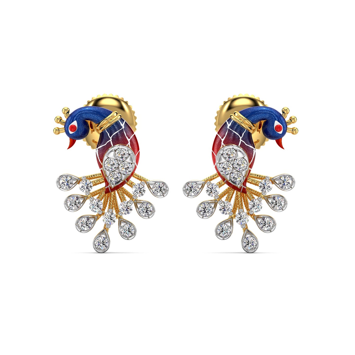 Peafowl Harmony Earrings-Yellow Gold