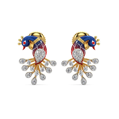 Peafowl Harmony Earrings-Yellow Gold
